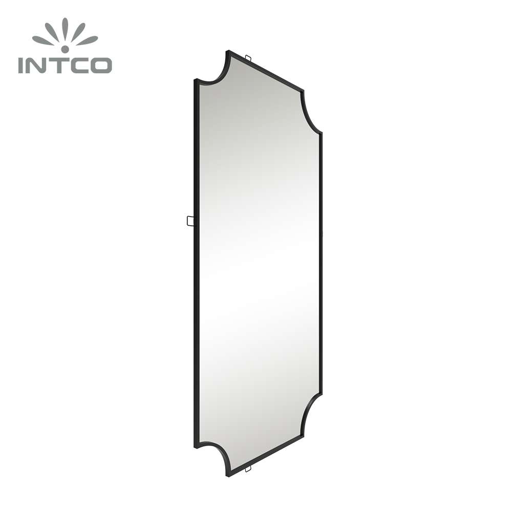 Intco black scalloped corner metal frame wall mirror
